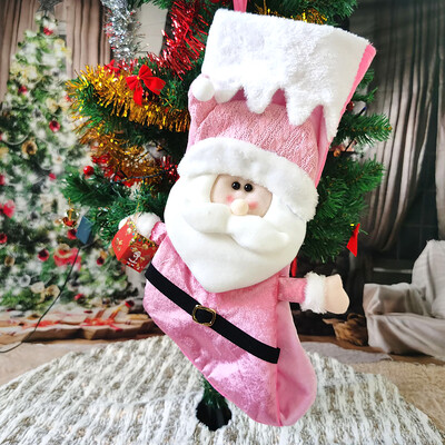 Μεγάλες ροζ χριστουγεννιάτικες κάλτσες από ύφασμα φανέλα Άγιος Βασίλης,Χιονάνθρωπος Χριστουγεννιάτικες κάλτσες Τσάντα δώρου Χριστουγεννιάτικο Κρεμαστό Στολίδι Διακόσμηση σπιτιού