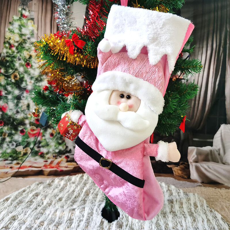 Μεγάλες ροζ χριστουγεννιάτικες κάλτσες από ύφασμα φανέλα Άγιος Βασίλης,Χιονάνθρωπος Χριστουγεννιάτικες κάλτσες Τσάντα δώρου Χριστουγεννιάτικο Κρεμαστό Στολίδι Διακόσμηση σπιτιού