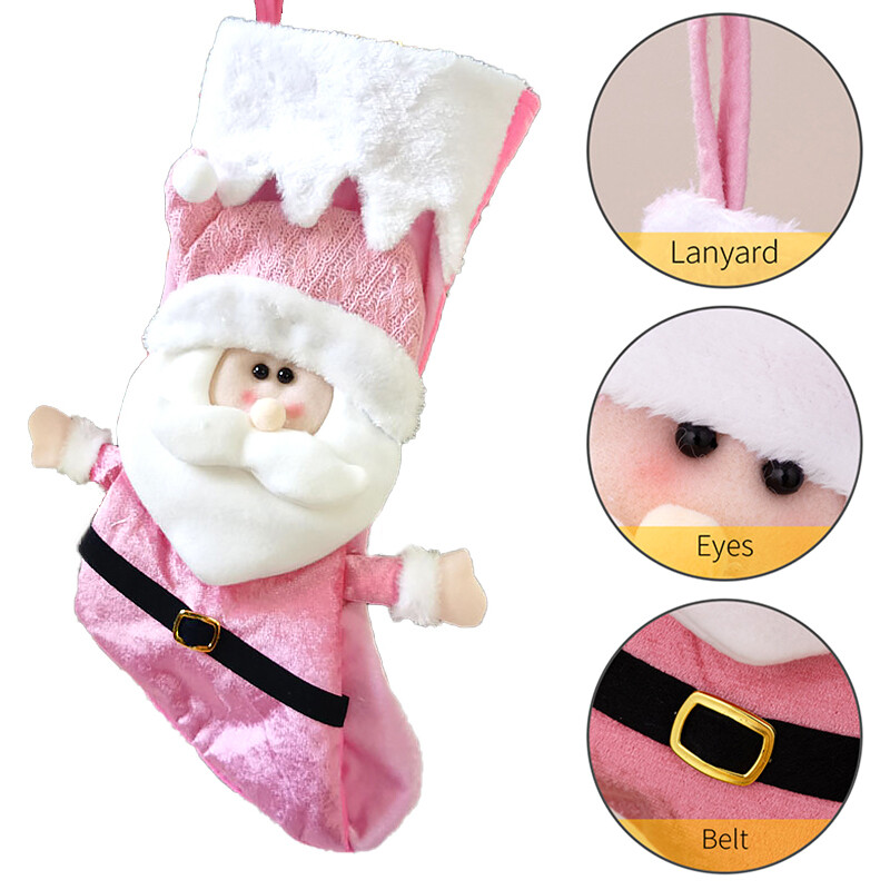 Μεγάλες ροζ χριστουγεννιάτικες κάλτσες από ύφασμα φανέλα Άγιος Βασίλης,Χιονάνθρωπος Χριστουγεννιάτικες κάλτσες Τσάντα δώρου Χριστουγεννιάτικο Κρεμαστό Στολίδι Διακόσμηση σπιτιού