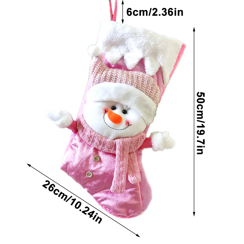 Μεγάλες ροζ χριστουγεννιάτικες κάλτσες από ύφασμα φανέλα Άγιος Βασίλης,Χιονάνθρωπος Χριστουγεννιάτικες κάλτσες Τσάντα δώρου Χριστουγεννιάτικο Κρεμαστό Στολίδι Διακόσμηση σπιτιού