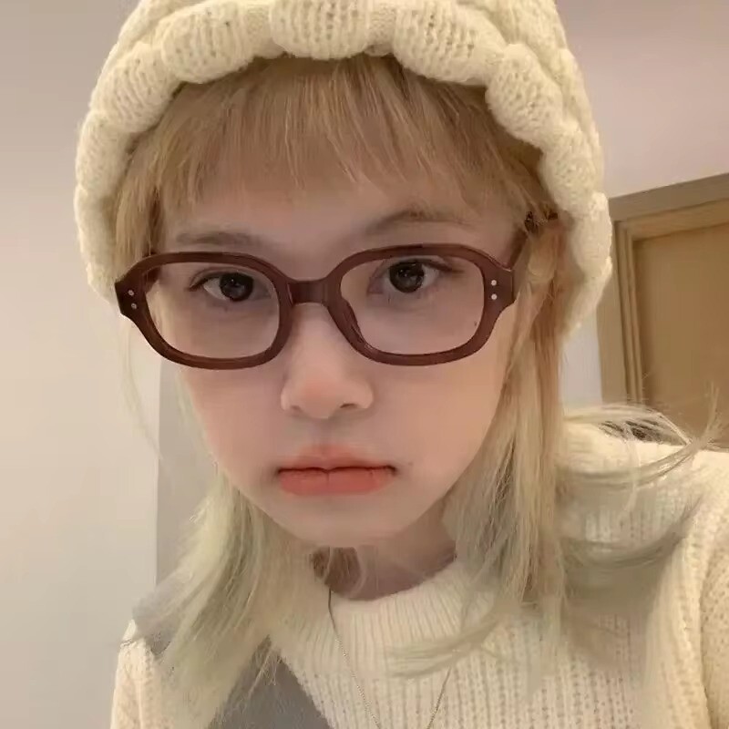 Retro ruudukujuline ovaalne raam Anti Sinine Light Prillid Punane Paks raam Tavalised silmad Prillid Korea mood Naiste silmade kaitse Prillid