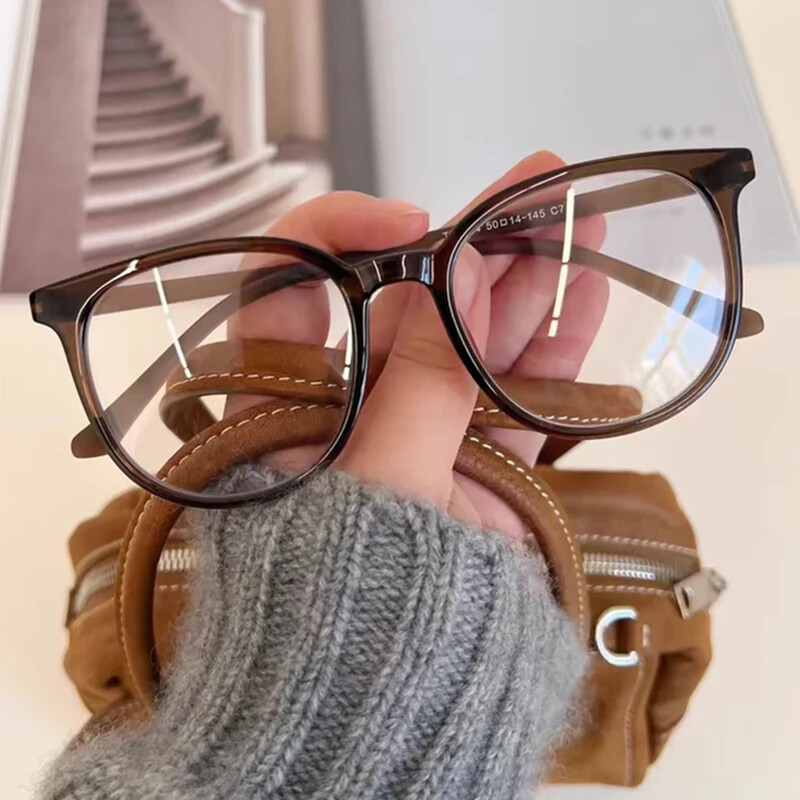 Vintage suur ovaalne ruudukujuline arvutitöö Pruunid prillid, raam, naised, mehed, sinised, heledad prillid, blokeerivad optilised prillid prillid