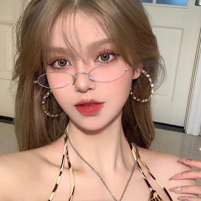 Paprastas metalinis rėmelis Y2K maži ovalūs akiniai moteriški mergaičių ploni akiniai auksiniai sidabriniai skaitymui paprasti akiniai prieš mėlyną šviesą UV400