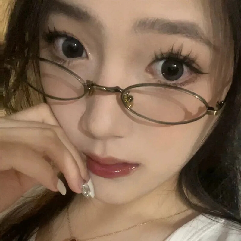 Paprastas metalinis rėmelis Y2K maži ovalūs akiniai moteriški mergaičių ploni akiniai auksiniai sidabriniai skaitymui paprasti akiniai prieš mėlyną šviesą UV400