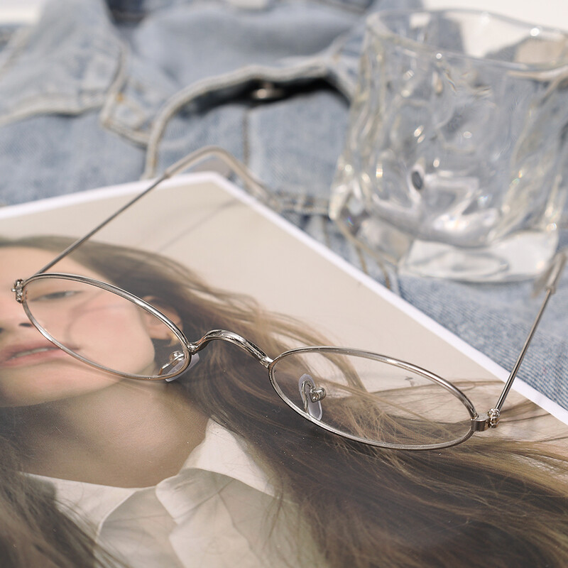 Paprastas metalinis rėmelis Y2K maži ovalūs akiniai moteriški mergaičių ploni akiniai auksiniai sidabriniai skaitymui paprasti akiniai prieš mėlyną šviesą UV400