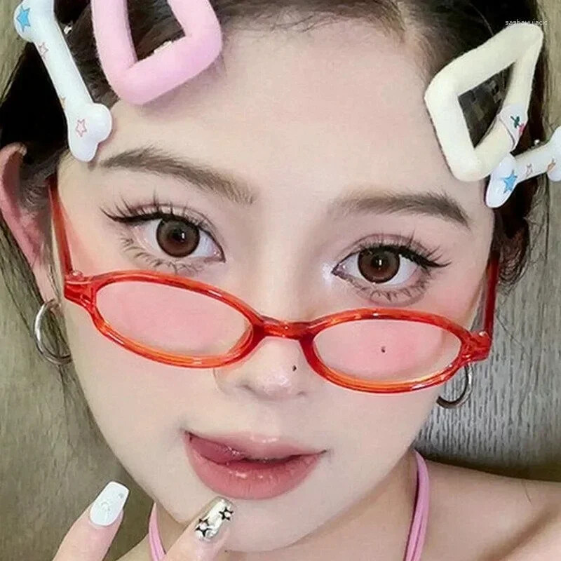 1/2TK Y2K Tüdrukute Retro-ovaalsed Prillid Punased Rohelised Raamis Klaasprillid Dekoratiivsed Anti-sinised Arvutiprillid Mere ääres Sõitmine