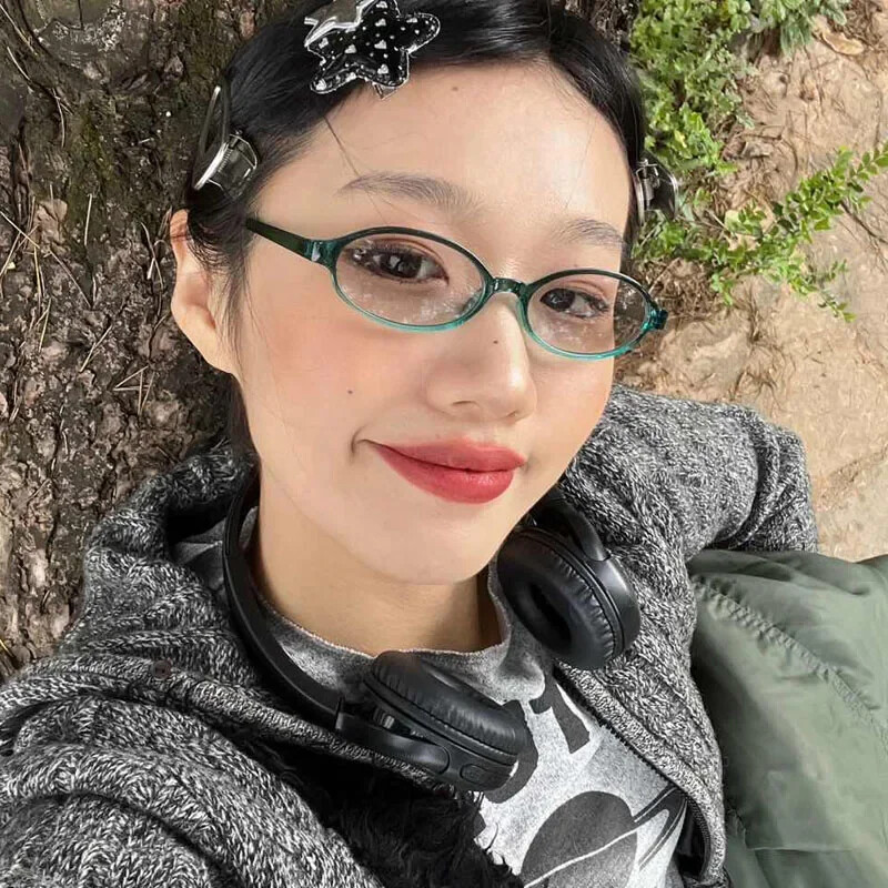 1/2TK Y2K Tüdrukute Retro-ovaalsed Prillid Punased Rohelised Raamis Klaasprillid Dekoratiivsed Anti-sinised Arvutiprillid Mere ääres Sõitmine