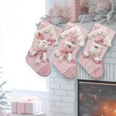 Božićna ružičasta poklon vrećica za čarape sa svjetlucavim plišanim ukrasom Božićna čarapa Poklon vrećica za slatkiše Kuka Novogodišnji ukras 2025.