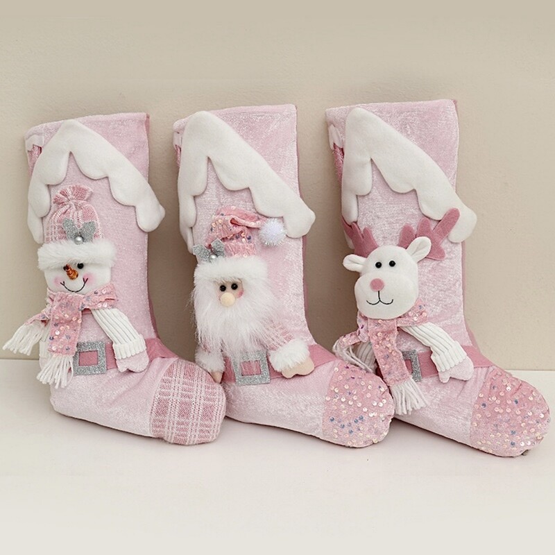 Božićna ružičasta poklon vrećica za čarape sa svjetlucavim plišanim ukrasom Božićna čarapa Poklon vrećica za slatkiše Kuka Novogodišnji ukras 2025.