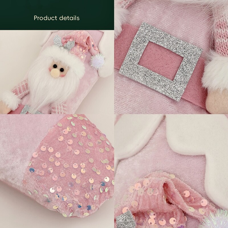 Božićna ružičasta poklon vrećica za čarape sa svjetlucavim plišanim ukrasom Božićna čarapa Poklon vrećica za slatkiše Kuka Novogodišnji ukras 2025.