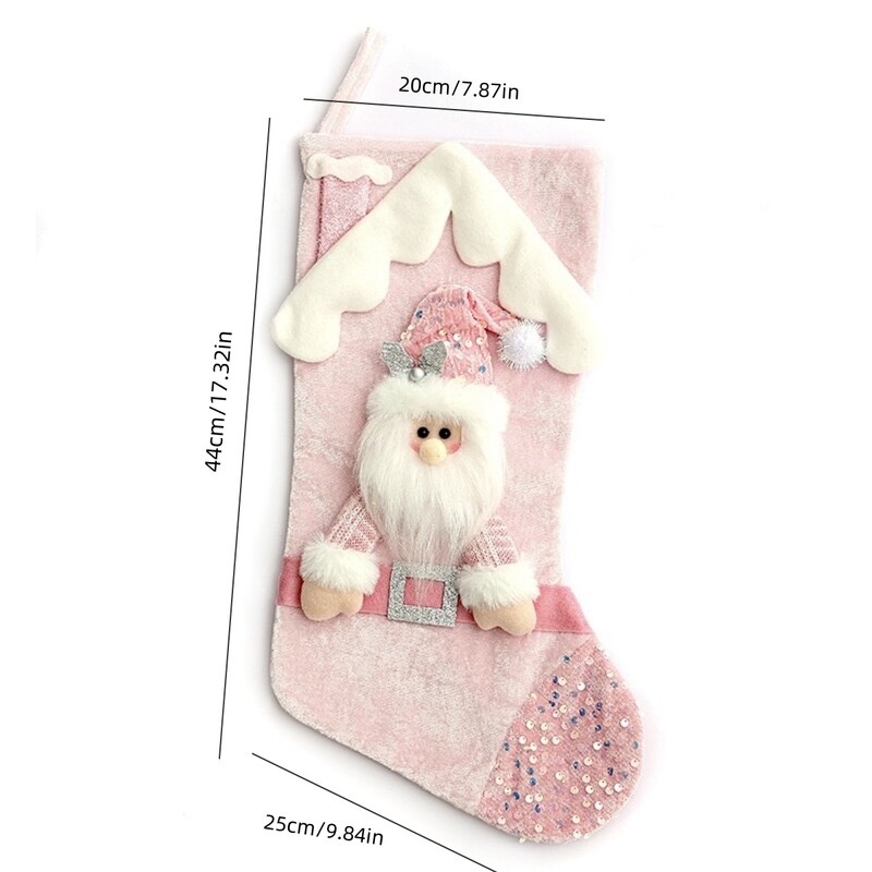 Božićna ružičasta poklon vrećica za čarape sa svjetlucavim plišanim ukrasom Božićna čarapa Poklon vrećica za slatkiše Kuka Novogodišnji ukras 2025.