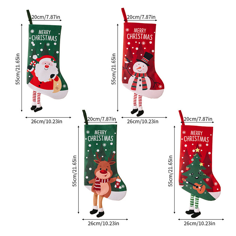 Lielas Ziemassvētku zeķes Sarkanas Zaļas Kājas Piekārtas Ziemassvētku vecīša Sniegavīrs Dāvana Zeķes Ziemassvētku eglītes rotājums Kamīna kulons Jaungada dāvana