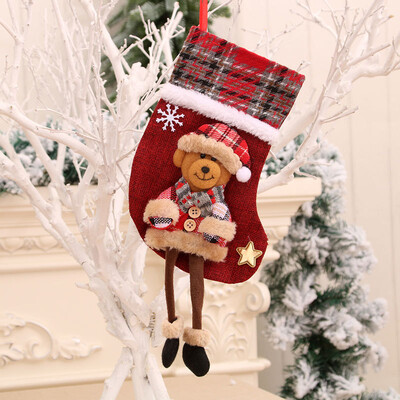 Χριστουγεννιάτικες κάλτσες κούκλες κούκλες τρισδιάστατες λινές κάλτσες Χριστουγεννιάτικες τσάντες δώρου μενταγιόν