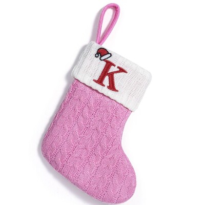 Ροζ χριστουγεννιάτικες πλεκτές κάλτσες αλφαβήτου Παχύ εκλεκτό γράμμα πλεκτό κάλτσες μεγάλης χωρητικότητας Φεστιβάλ τσάντες δώρου