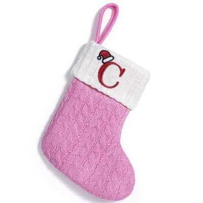 Ροζ χριστουγεννιάτικες πλεκτές κάλτσες αλφαβήτου Παχύ εκλεκτό γράμμα πλεκτό κάλτσες μεγάλης χωρητικότητας Φεστιβάλ τσάντες δώρου