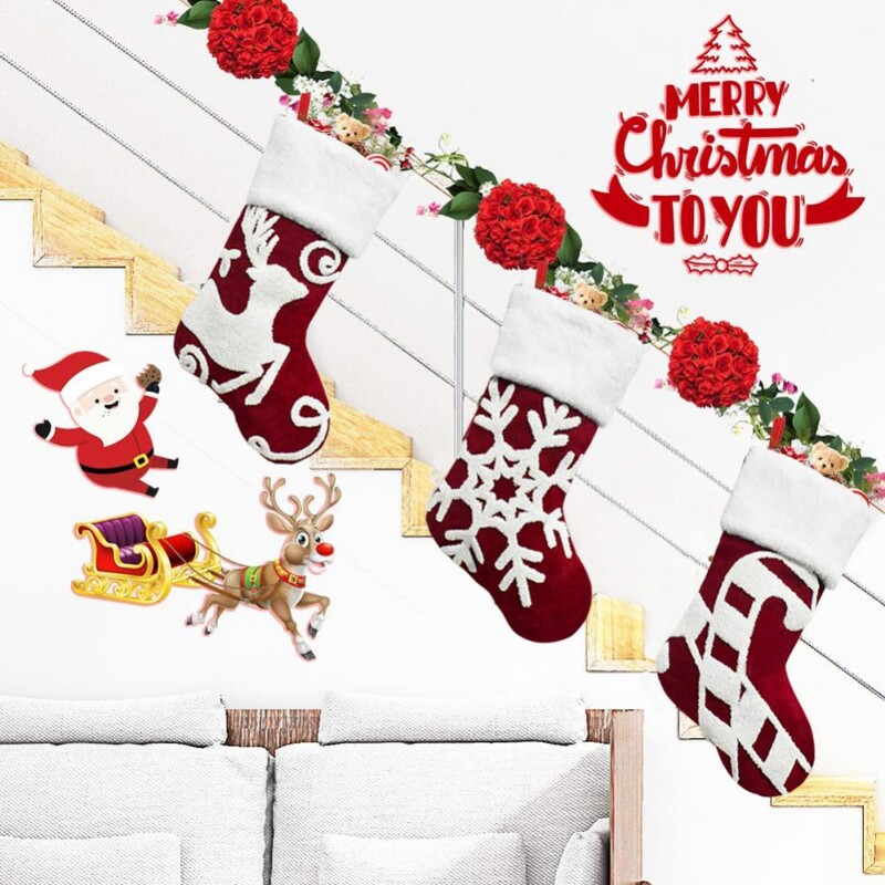 Naujos dekoratyvinės didelės siuvinėtos snaigėmis briedžių kojinės Kalėdų dovanų maišelis Dovanų kojinės