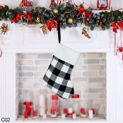 Kalėdinės kojinės Raudonos ir juodos lininės languotos kojinės Kalėdų eglutės papuošalai Pakabukas Kalėdų Naujųjų Metų dekoras Namų dekoravimas Dovanų krepšys