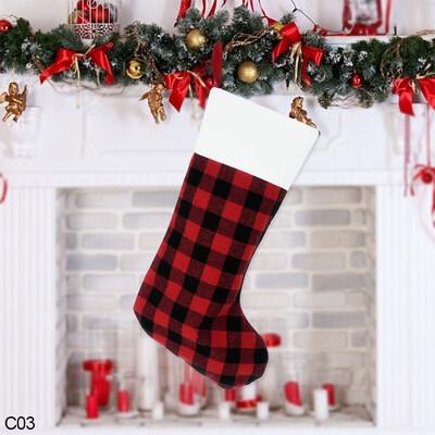 Kalėdinės kojinės Raudonos ir juodos lininės languotos kojinės Kalėdų eglutės papuošalai Pakabukas Kalėdų Naujųjų Metų dekoras Namų dekoravimas Dovanų krepšys