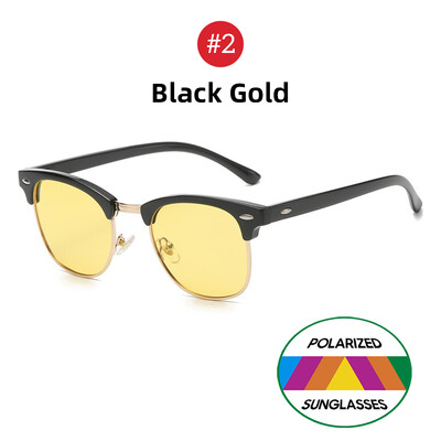 Klasikiniai poliarizuoti naktinio matymo vairavimo akiniai vyrams geltoni pusiau be ratlankių apsauginiai akiniai kvadratiniai 2024 m. moteriški UV400 akiniai nuo saulės