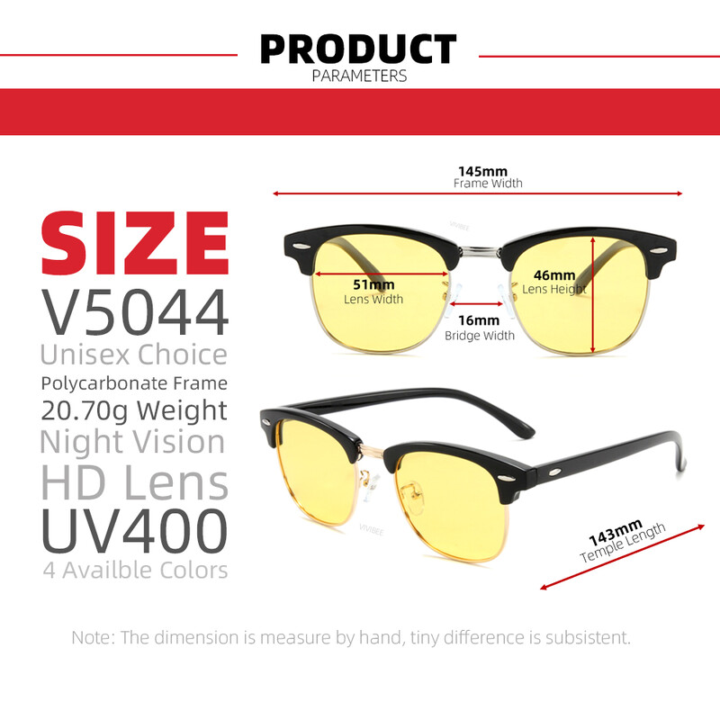 Klasikiniai poliarizuoti naktinio matymo vairavimo akiniai vyrams geltoni pusiau be ratlankių apsauginiai akiniai kvadratiniai 2024 m. moteriški UV400 akiniai nuo saulės