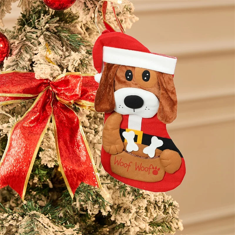 Kalėdinės kojinės, dovanų krepšys, kabantis mielas šuns/katės kojinės saldainių krepšio kojinės papuošalas židinio medžio dekoravimui