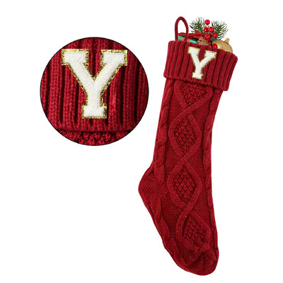 2024. gada sarkanas trikotāžas Ziemassvētku zeķes ar iniciāļiem 18 collu 46 cm akrila šķiedras zeķes mājas Ziemassvētku dekorēšanai