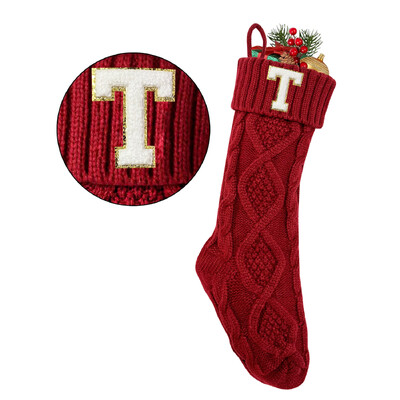 2024. gada sarkanas trikotāžas Ziemassvētku zeķes ar iniciāļiem 18 collu 46 cm akrila šķiedras zeķes mājas Ziemassvētku dekorēšanai