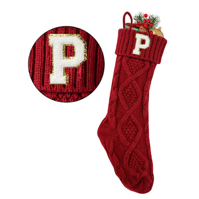 2024. gada sarkanas trikotāžas Ziemassvētku zeķes ar iniciāļiem 18 collu 46 cm akrila šķiedras zeķes mājas Ziemassvētku dekorēšanai