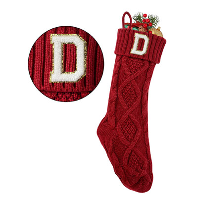 2024. gada sarkanas trikotāžas Ziemassvētku zeķes ar iniciāļiem 18 collu 46 cm akrila šķiedras zeķes mājas Ziemassvētku dekorēšanai