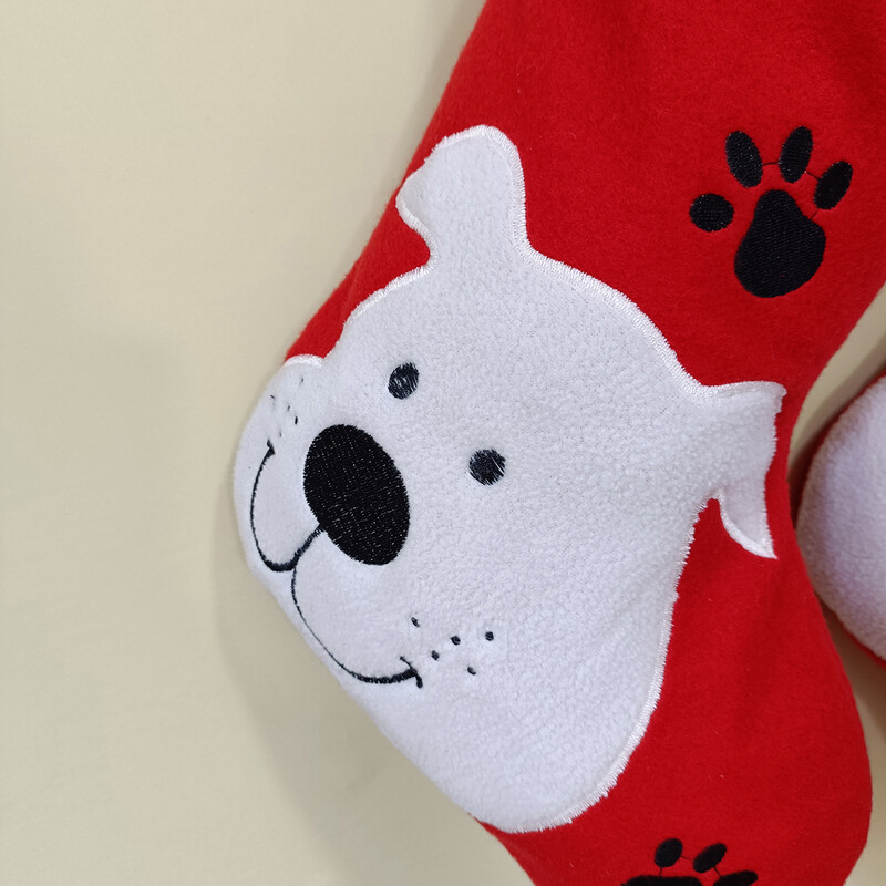 Ciorapi de Crăciun, noutate, modă, pâslă roșie, cu animale de companie albă, pentru pisică, câine, broderie, șemineu de Crăciun, ornament pentru agățat, pungă de cadou de bomboane