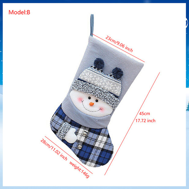 Kalėdinės kojinės Pilkai baltos 2024 m. Kalėdų puošmena Kalėdų Senelis Sniego senelis Saldainių dovanų krepšys Kalėdų eglutės kabykla