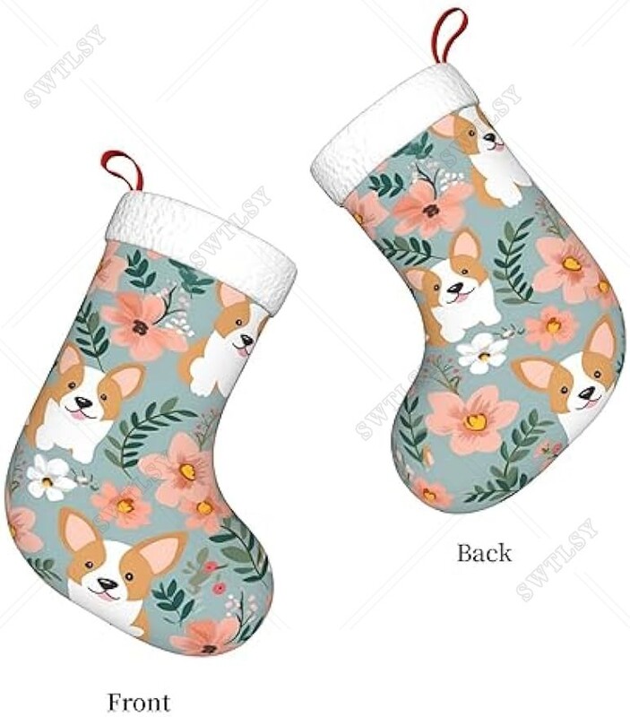 Korgi ziedu ziedi pavasara dārza apdruka Ziemassvētku zeķes ar plīša aproci Mīkstas Ziemassvētku piekaramās zeķes Ziemassvētku dekors