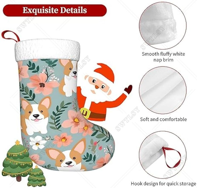 Korgi ziedu ziedi pavasara dārza apdruka Ziemassvētku zeķes ar plīša aproci Mīkstas Ziemassvētku piekaramās zeķes Ziemassvētku dekors