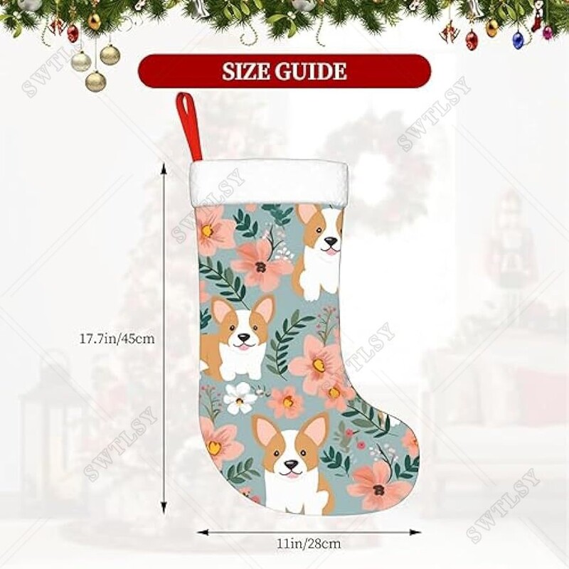 Korgi ziedu ziedi pavasara dārza apdruka Ziemassvētku zeķes ar plīša aproci Mīkstas Ziemassvētku piekaramās zeķes Ziemassvētku dekors