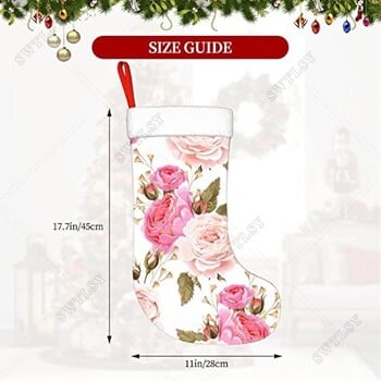 Floral Flower Rose Pink 17,7 ιντσών Χριστουγεννιάτικες κάλτσες για κόκκινη χριστουγεννιάτικη τσάντα δώρου Χριστουγεννιάτικη διακόσμηση σπιτιού