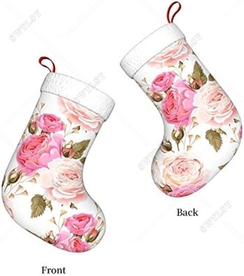 Floral Flower Rose Pink 17,7 ιντσών Χριστουγεννιάτικες κάλτσες για κόκκινη χριστουγεννιάτικη τσάντα δώρου Χριστουγεννιάτικη διακόσμηση σπιτιού