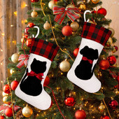 Χριστουγεννιάτικες κάλτσες Κόκκινες μαύρες καρό σκύλος γάτα Χριστουγεννιάτικη τσάντα δώρου Χριστουγεννιάτικο δέντρο Χριστουγεννιάτικο δέντρο Γιορτινή τσάντα δώρου