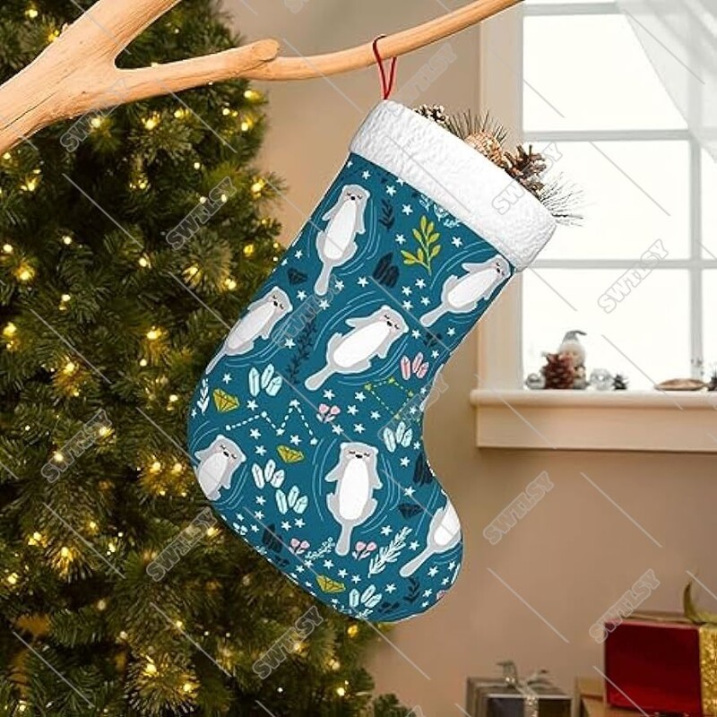 Ciorapi drăguți de Crăciun cu vidră, decorațiuni pentru ciorapi de Crăciun de 17 inchi, decorațiuni pentru ciorapi suspendați pentru șemineu pentru vacanța în familie