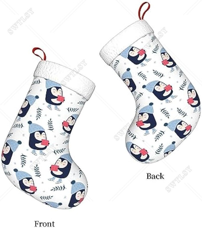 Pingvinai, snaigės, žiema, pačiūžos kalėdinės kojinės kojinės dekoracijos židinio pakabinamos kojinės dekoracijos