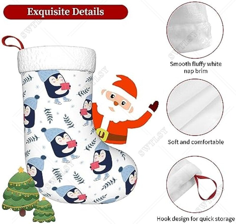 Pingvinai, snaigės, žiema, pačiūžos kalėdinės kojinės kojinės dekoracijos židinio pakabinamos kojinės dekoracijos