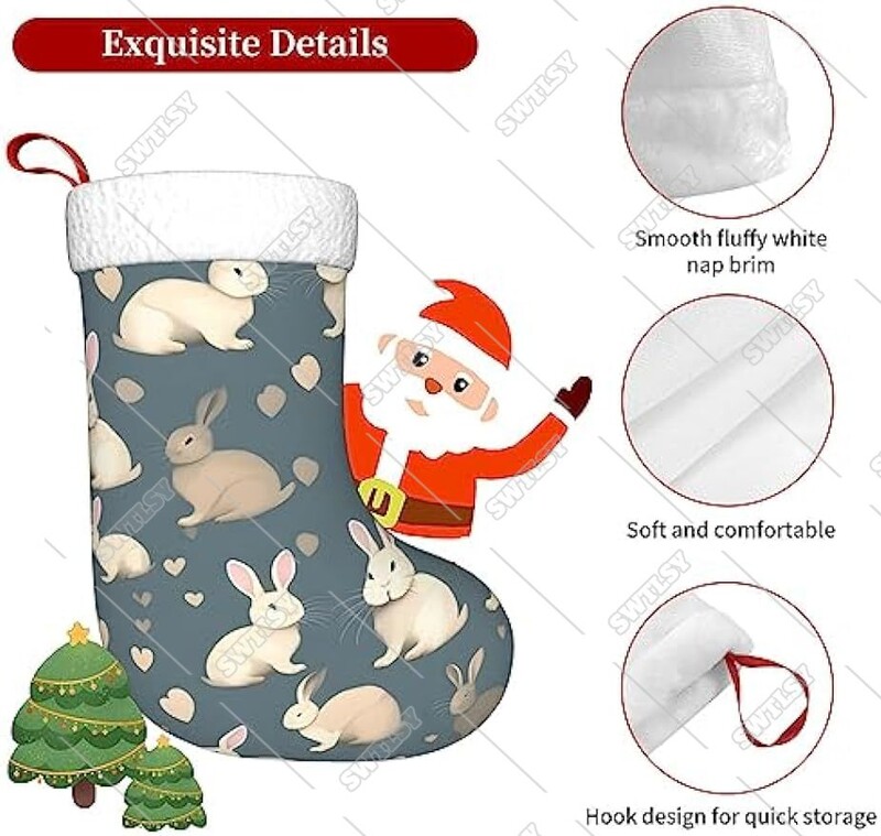 Triušio fonas 18 colių kalėdinių kojinių dovanų maišelis, saldainiai vaikams, skirtas šeimos atostogų kalėdiniam vakarėliui kalėdiniam papuošimui