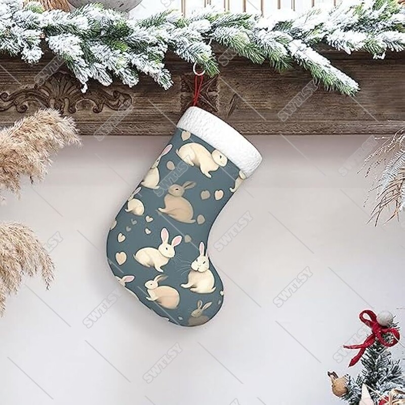 Triušio fonas 18 colių kalėdinių kojinių dovanų maišelis, saldainiai vaikams, skirtas šeimos atostogų kalėdiniam vakarėliui kalėdiniam papuošimui