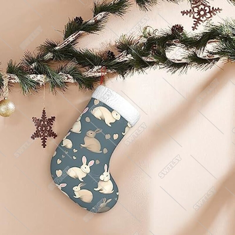 Triušio fonas 18 colių kalėdinių kojinių dovanų maišelis, saldainiai vaikams, skirtas šeimos atostogų kalėdiniam vakarėliui kalėdiniam papuošimui