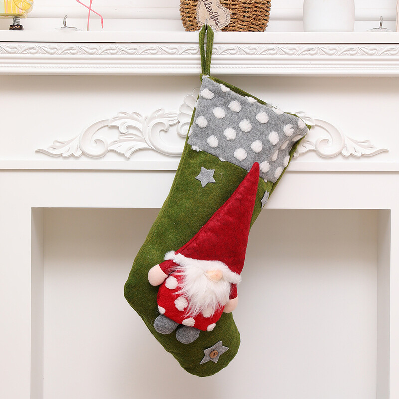 1vnt.-Kalėdiniai papuošalai Didelės trimatės beveidės Kalėdų senelio kojinės Kalėdų gnome gnome dekoruotos dovanos kojinės