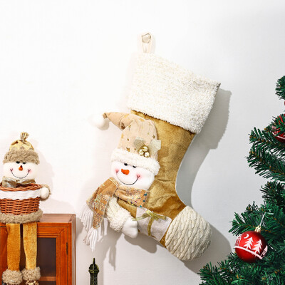 Νέα πλεκτή χριστουγεννιάτικη κάλτσα Χρυσή Χριστουγεννιάτικη διακόσμηση Santa Snowman Χριστουγεννιάτικη τσάντα δώρου Κρεμαστό χριστουγεννιάτικο δέντρο