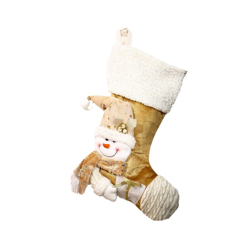 Νέα πλεκτή χριστουγεννιάτικη κάλτσα Χρυσή Χριστουγεννιάτικη διακόσμηση Santa Snowman Χριστουγεννιάτικη τσάντα δώρου Κρεμαστό χριστουγεννιάτικο δέντρο