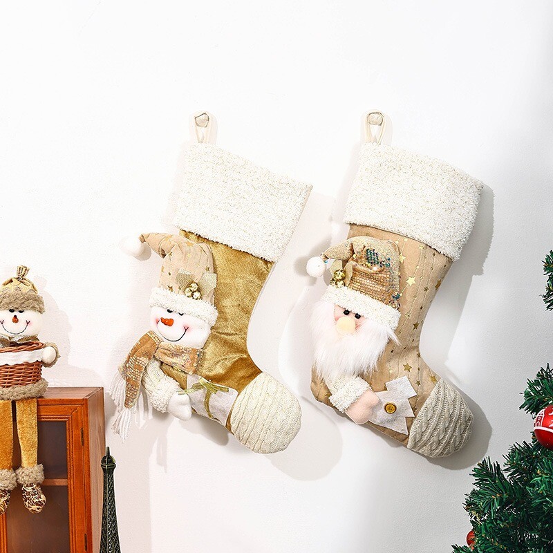 Νέα πλεκτή χριστουγεννιάτικη κάλτσα Χρυσή Χριστουγεννιάτικη διακόσμηση Santa Snowman Χριστουγεννιάτικη τσάντα δώρου Κρεμαστό χριστουγεννιάτικο δέντρο