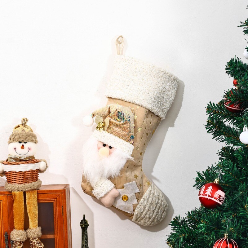 Νέα πλεκτή χριστουγεννιάτικη κάλτσα Χρυσή Χριστουγεννιάτικη διακόσμηση Santa Snowman Χριστουγεννιάτικη τσάντα δώρου Κρεμαστό χριστουγεννιάτικο δέντρο