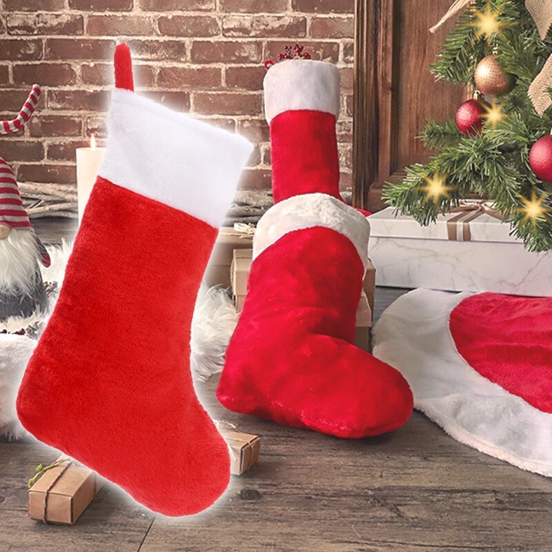 Ciorapi de Crăciun de 42 cm. Ciorapi albi de pluș, agățați, pungă cadou personalizată, decorațiuni pentru ciorapi, decorațiuni pentru șemineu.