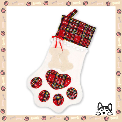 Ziemassvētku zeķes Jaungada rotājumi Bifeļu rūtaini mājdzīvnieku zeķes kaķiem un suņiem Ķepu raksts piekarināms kulons rotaļlietu lelle dāvanas